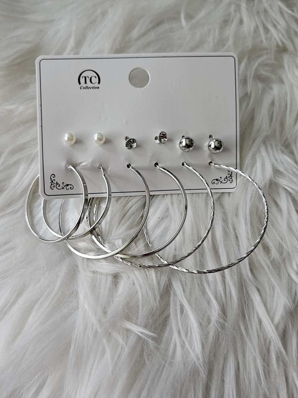 IC COLLECTION Silver Multi-Pair Hoop & Stud Earring Set
